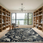 Elegant Monochrome Acanthus Leaf Scroll Rug