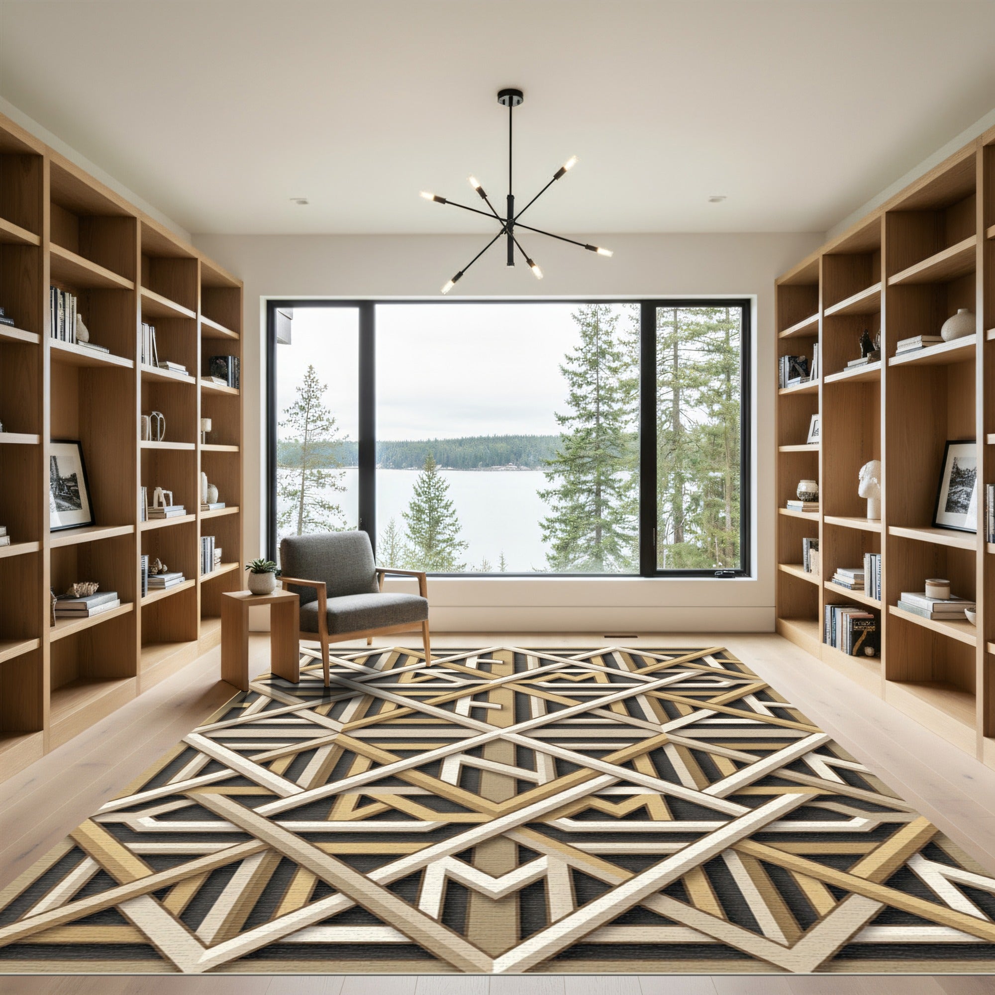 Golden Geometric Interlocking Linear Lattice Rug