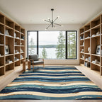 Wavy Blue Tan Striped Coastal Rug