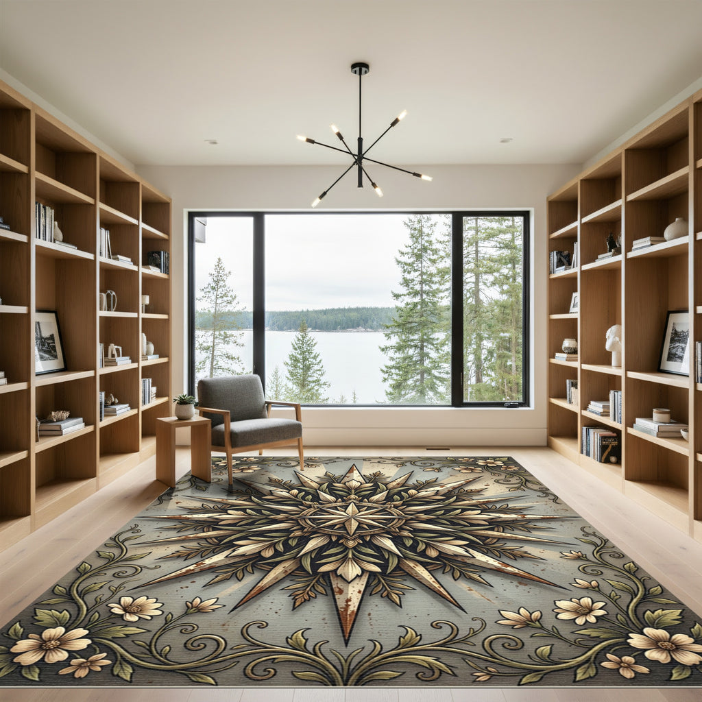 Earthy Floral Compass Medallion Rug
