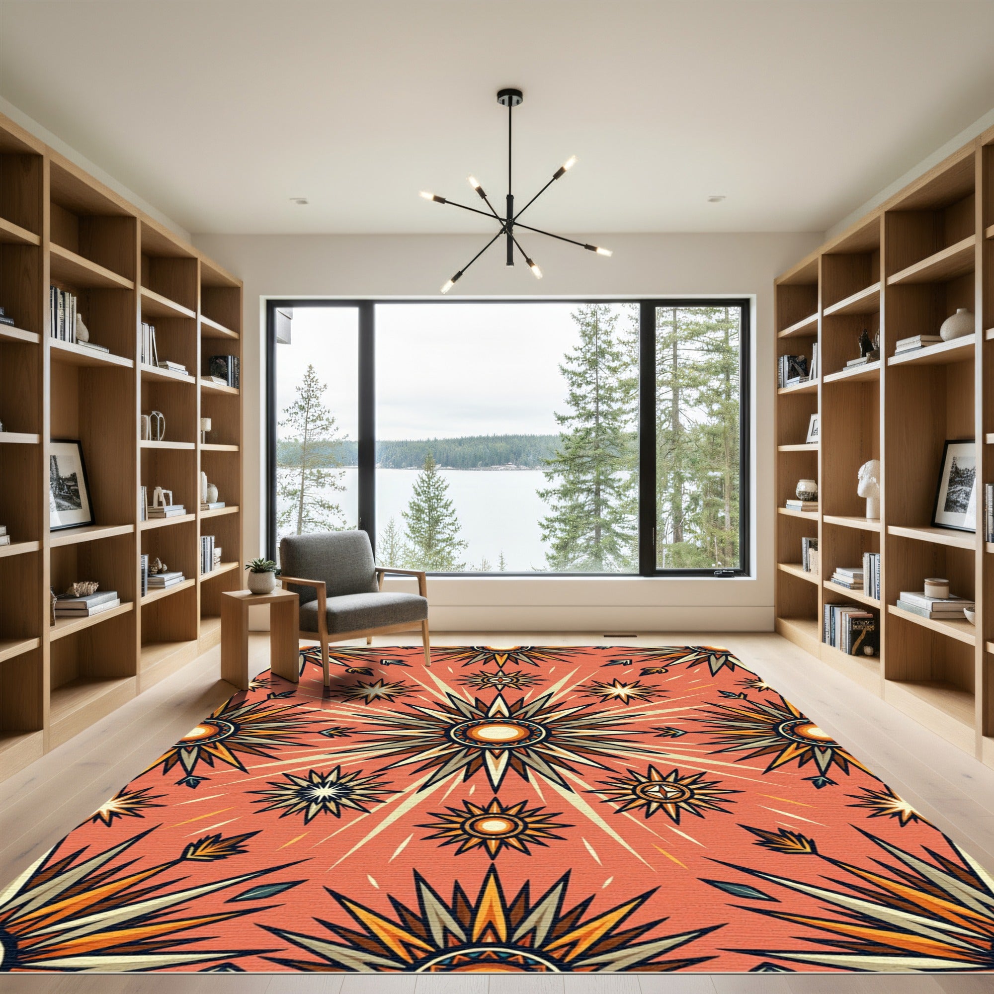 Warm Orange Sunburst Starburst Rays Rug