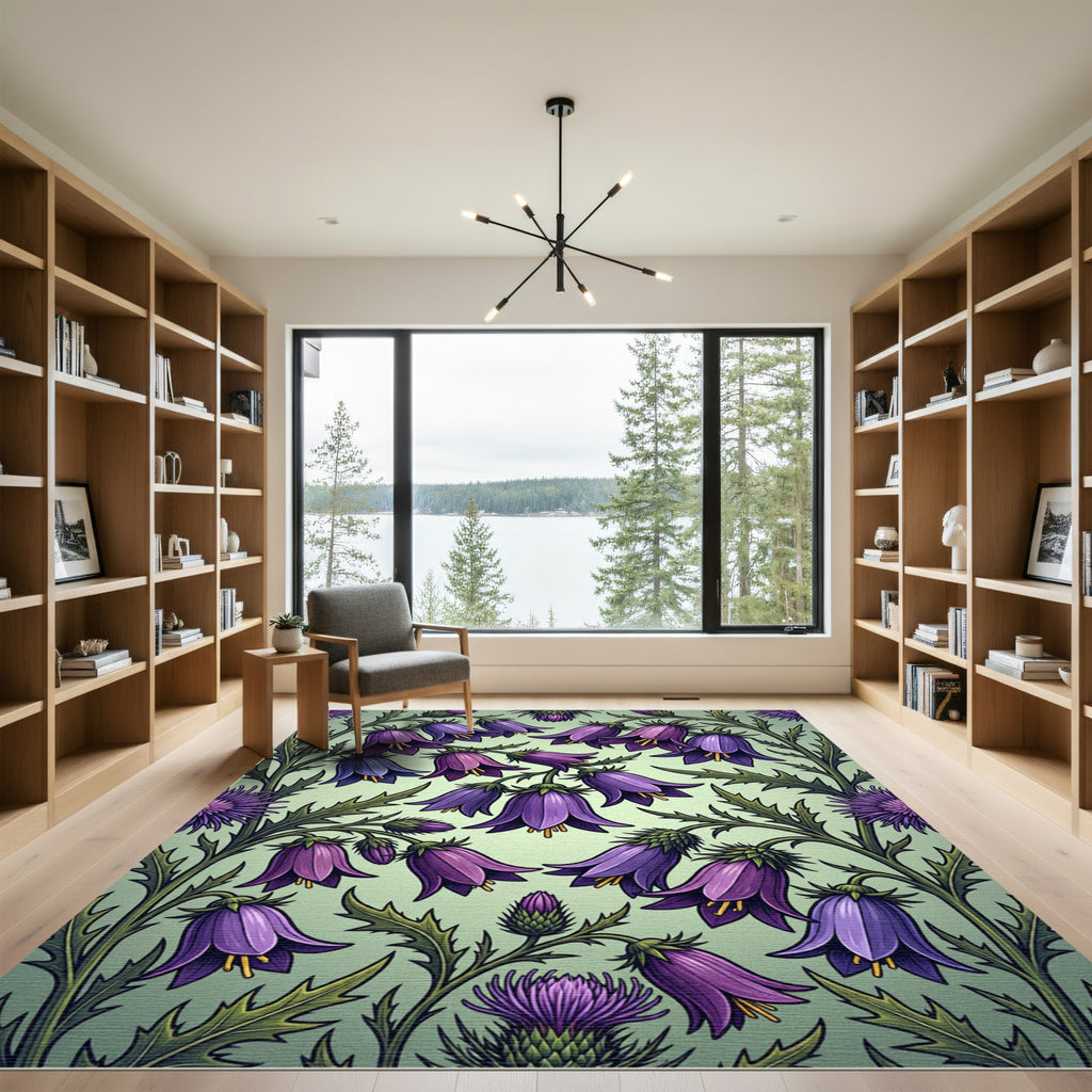 Botanical Purple Bellflower Thistle Meadow Rug