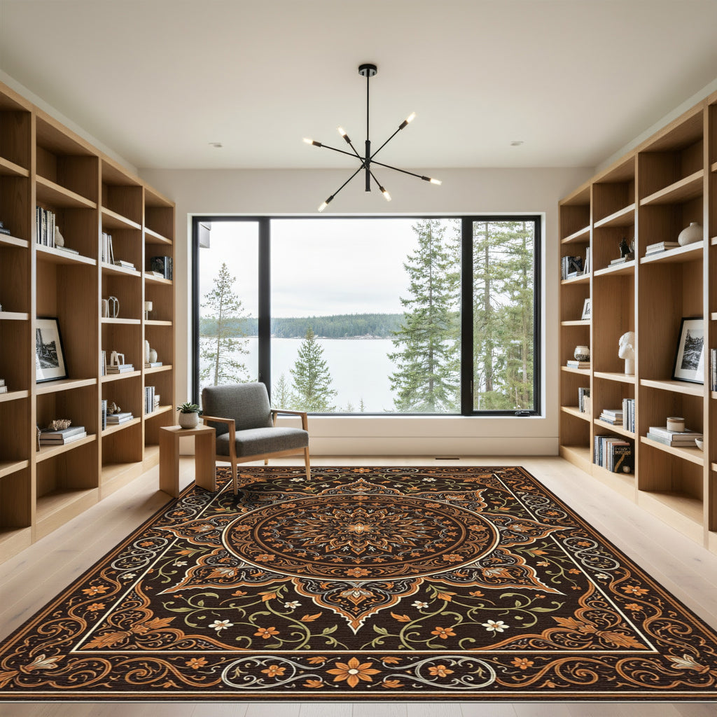 Rich Earthy Tones Floral Medallion Rug