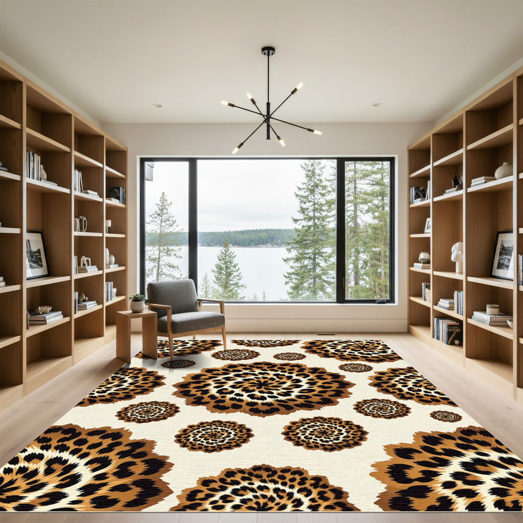 Safari Spotted Brown Floral Medallion Rug