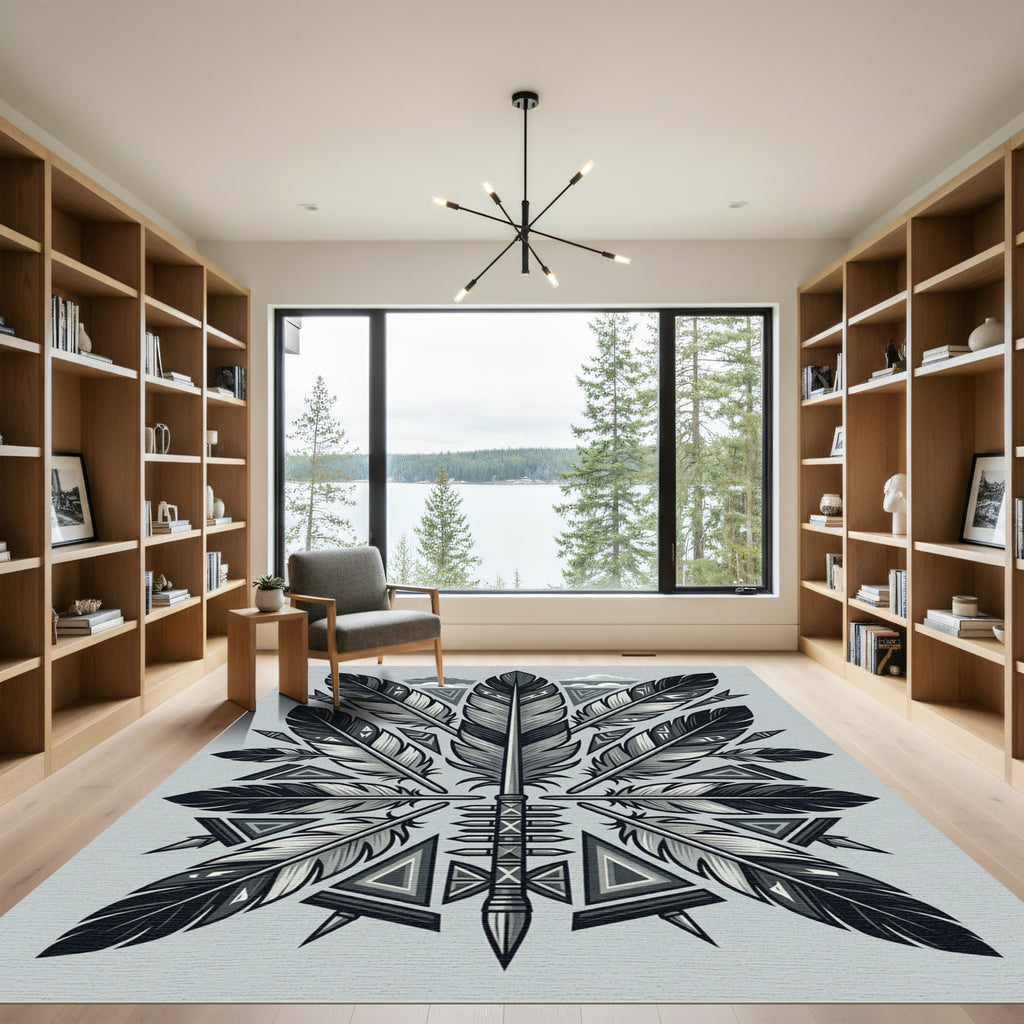 Monochromatic Feather Arrow Mandala Rug