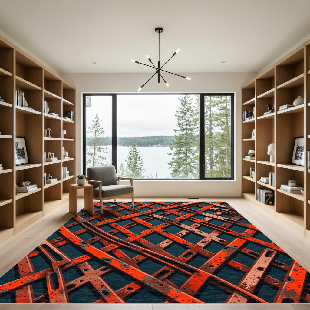 Rustic Orange Gridded Lattice Rug