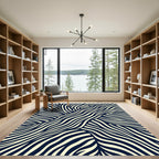 Abstract Navy and Cream Flowing Waves Rug