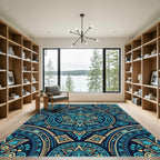 Aztec Teal Gold Sun Medallion Rug