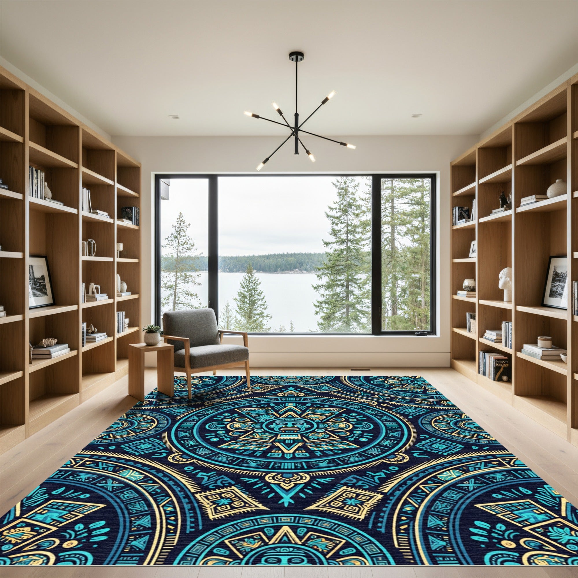 Aztec Teal Gold Sun Medallion Rug