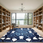 Art Deco Blue Filigree Mandala Rug