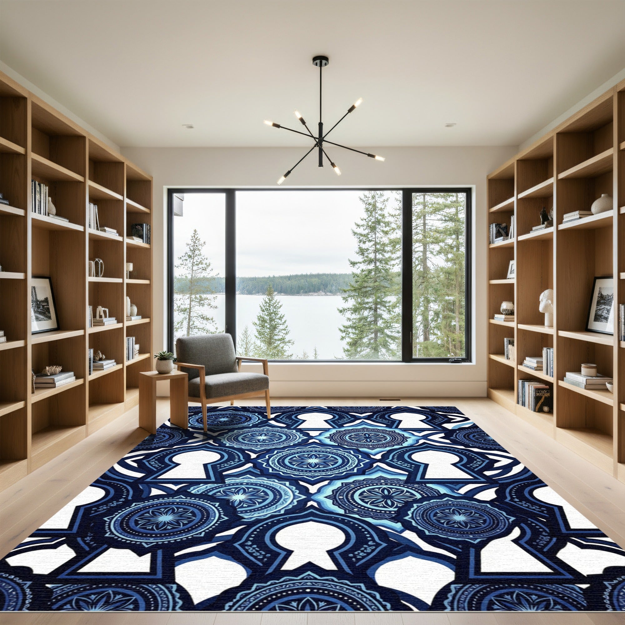 Art Deco Blue Filigree Mandala Rug
