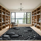 Glossy Black Stone Mosaic Composition Rug