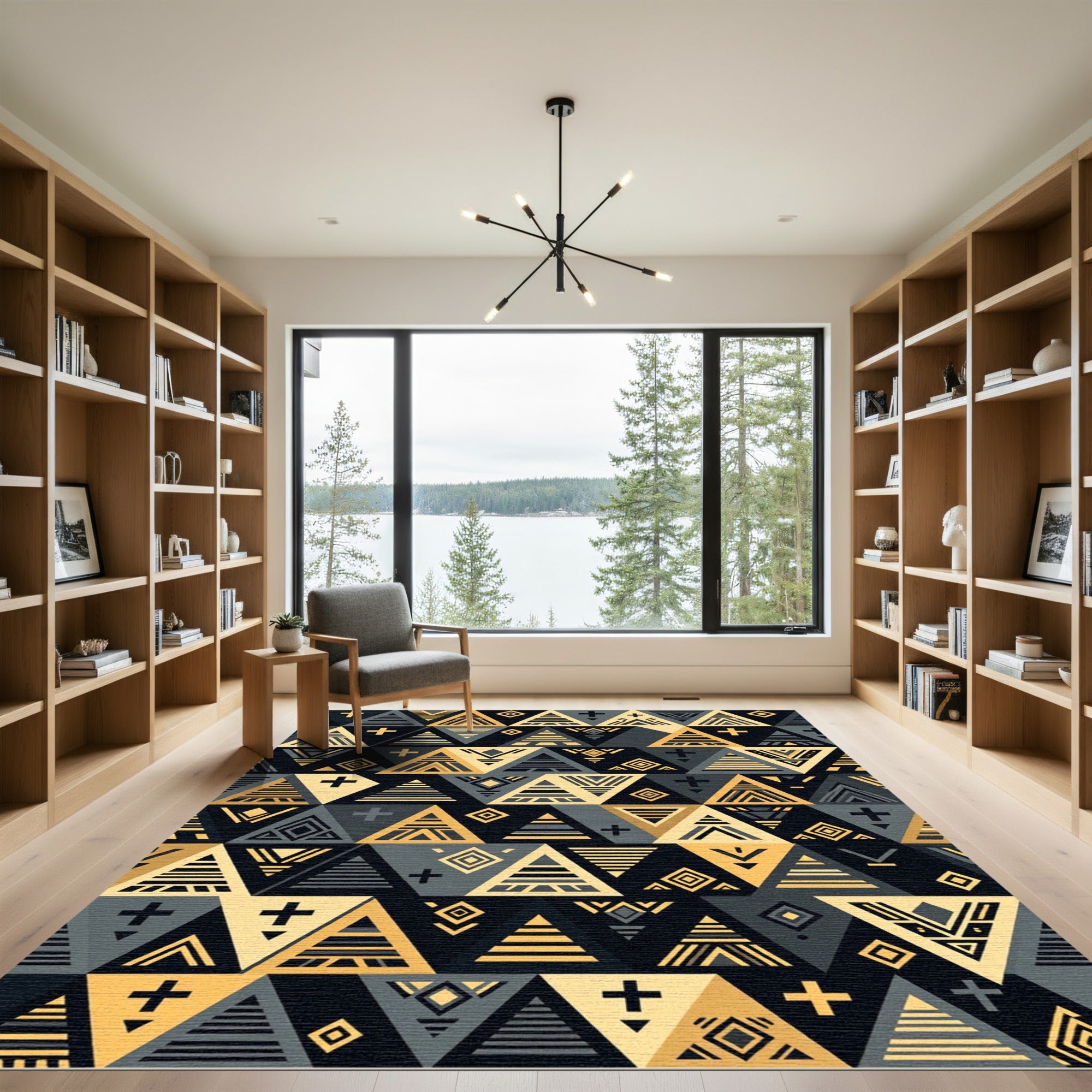 Gold and Charcoal Geometric Aztec Area Rug