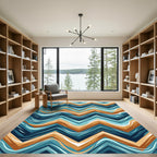 Abstract Teal and Copper Chevron Wave Rug
