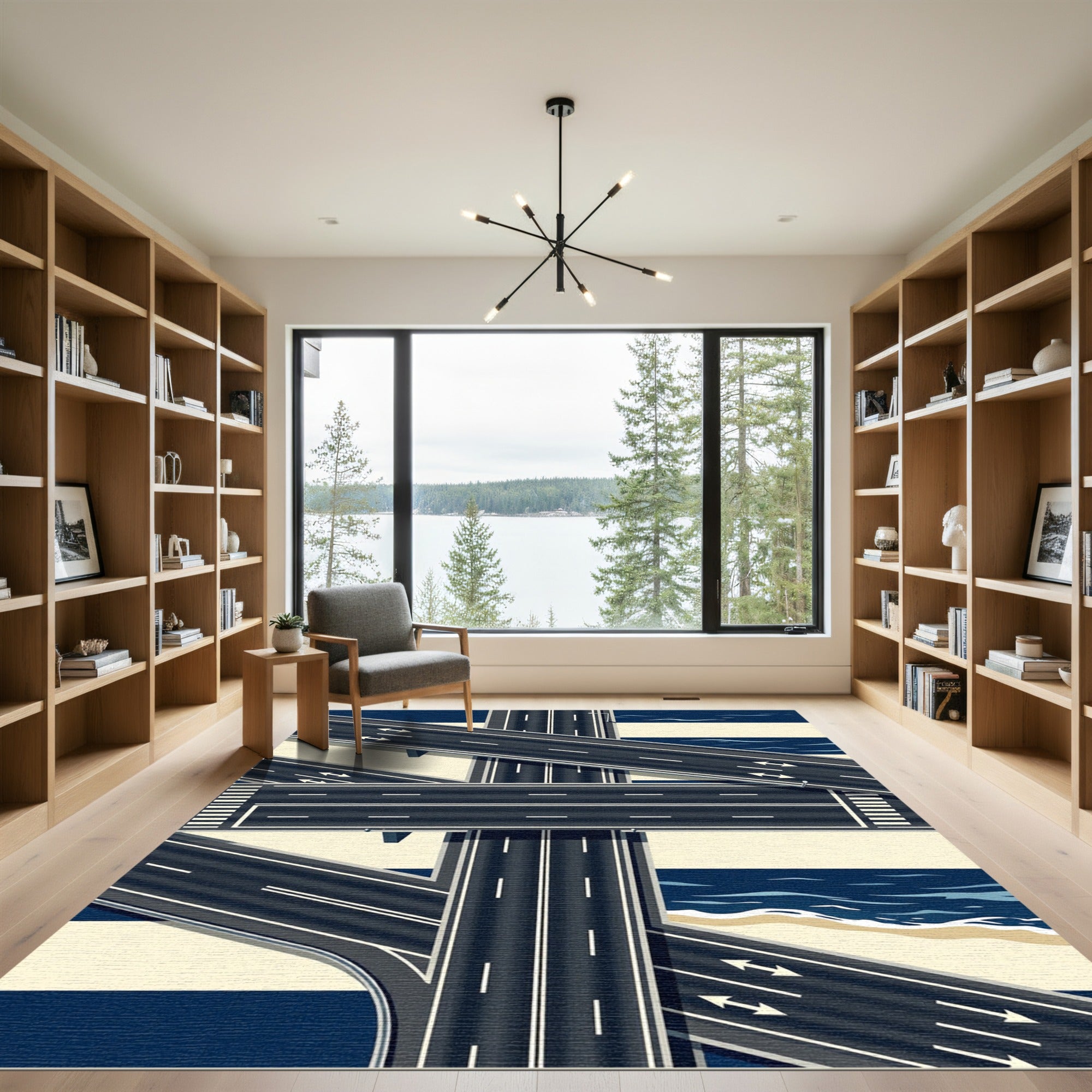 Modern Highway Junction Abstract Geometric Rug