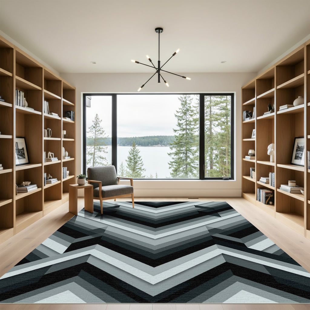 Monochromatic Geometric Angular Chevron Rug