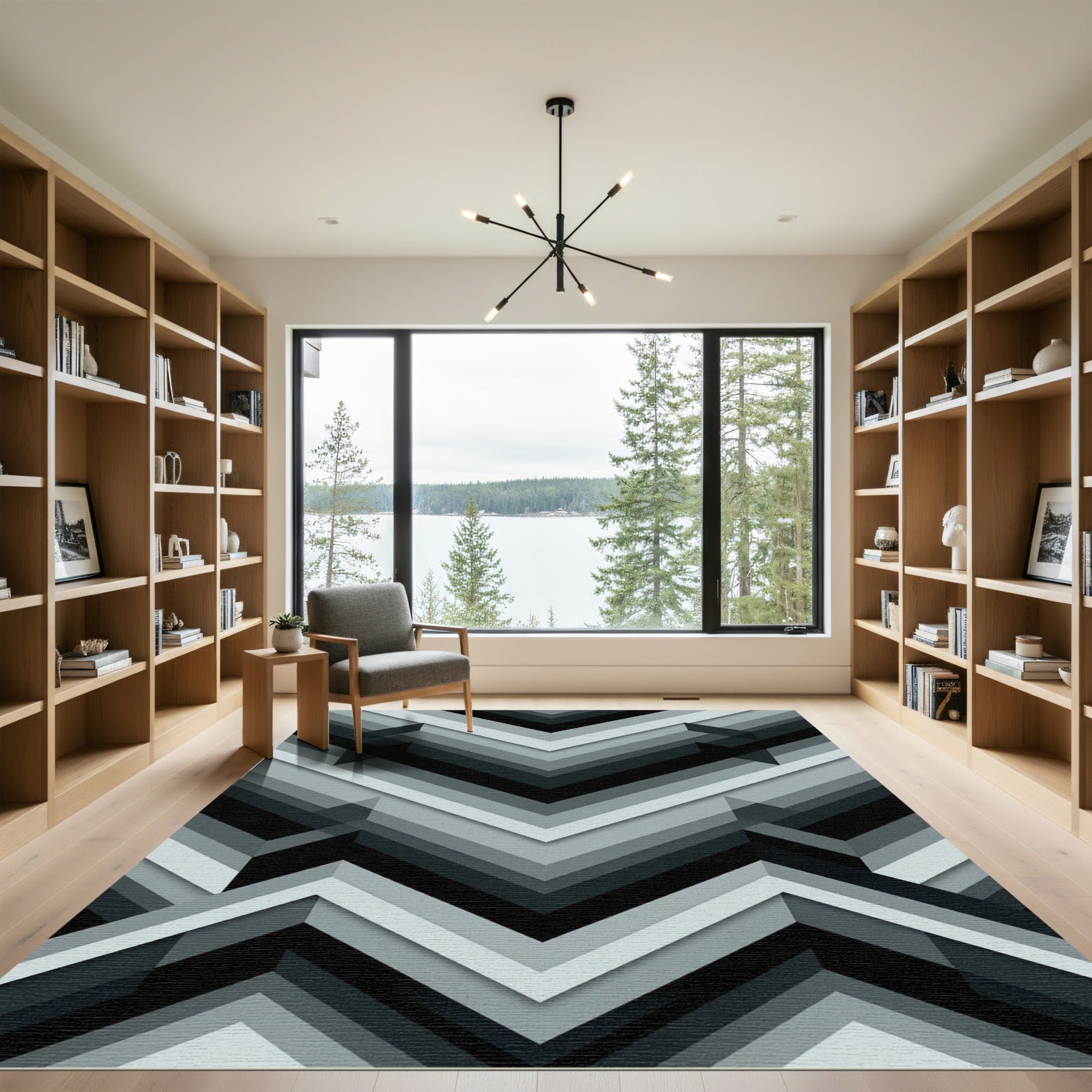 Monochromatic Geometric Angular Chevron Rug