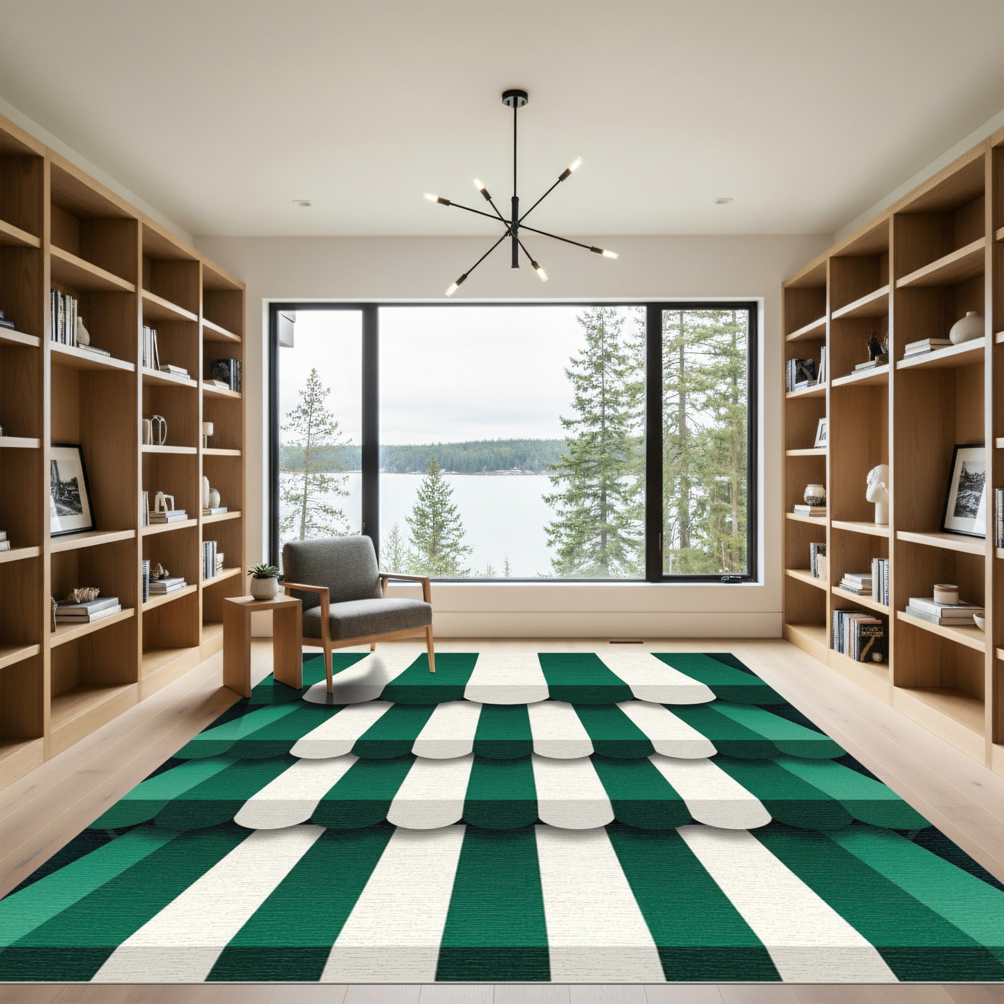 Forest Green Stripe Awning Layered Rug