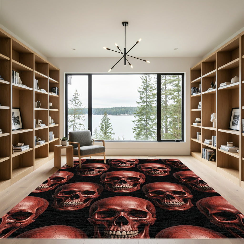 Gothic Crimson Skull Dark Bone Art Rug