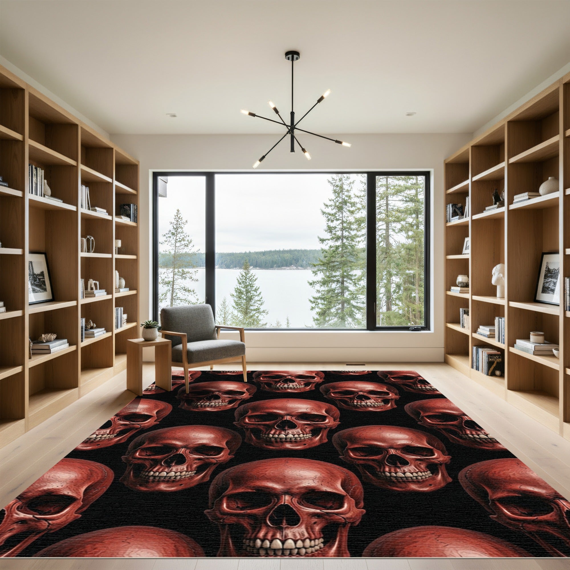 Gothic Crimson Skull Dark Bone Art Rug
