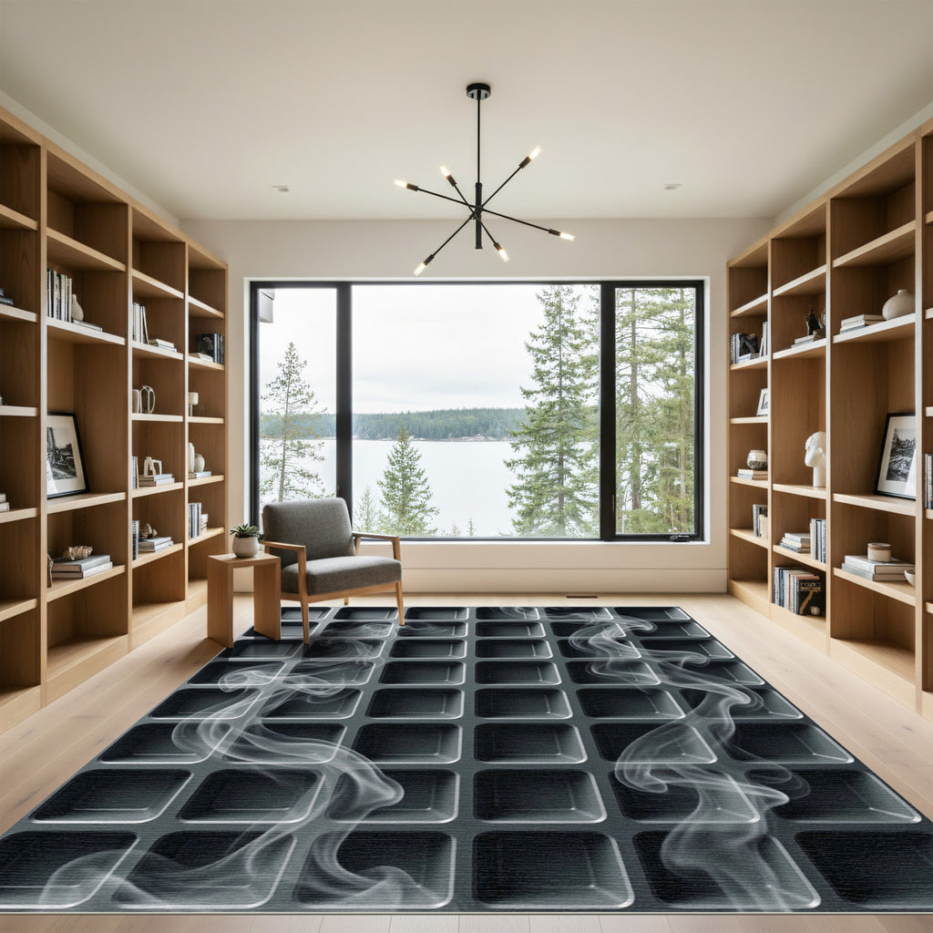 Monochromatic Gray Geometric Grid with Smoke Rug