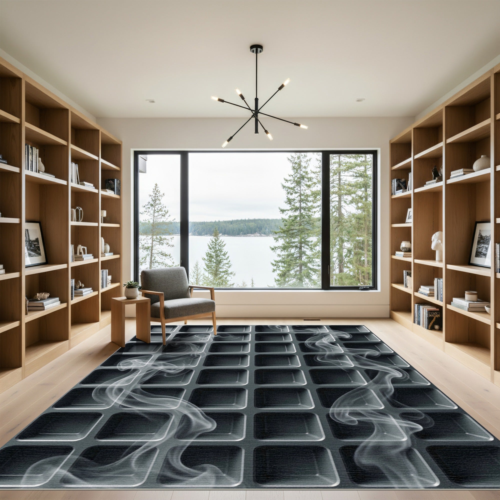 Monochromatic Gray Geometric Grid with Smoke Rug