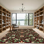 Elegant Burgundy Floral Vine Botanical Rug