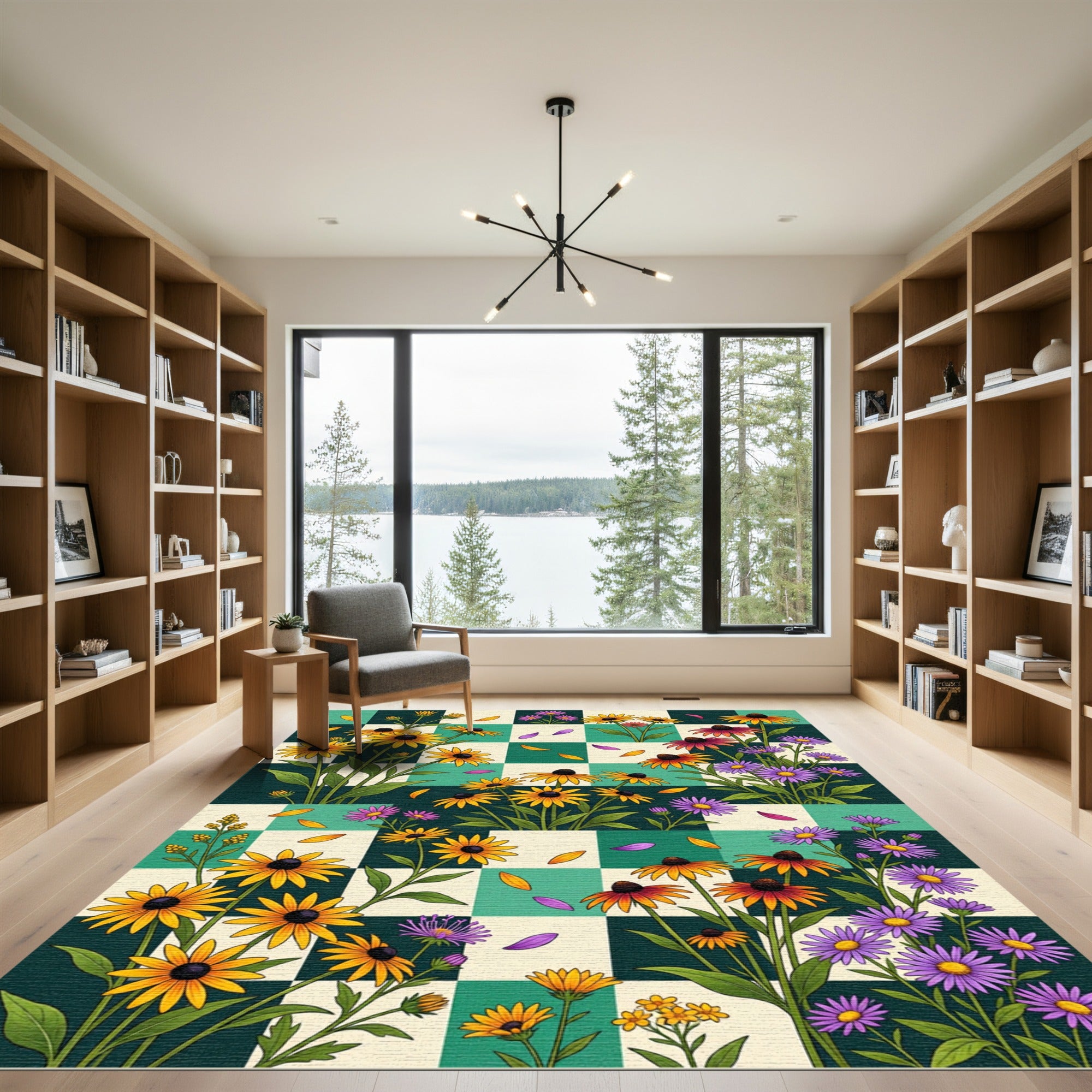 Vibrant Checkerboard Wildflower Garden Rug