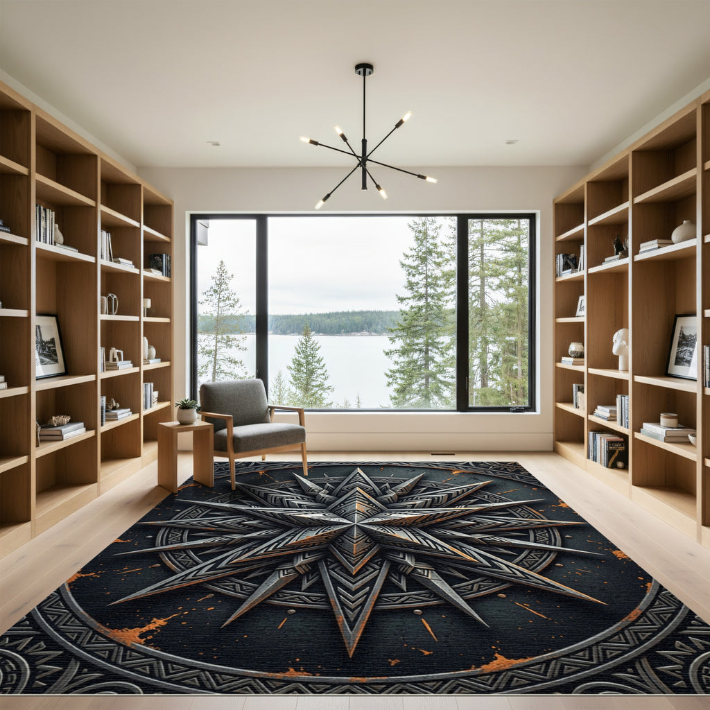 Metallic Starburst Geometric Aged Slate Rug