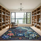 Vibrant Blue Floral Medallion Garden Rug
