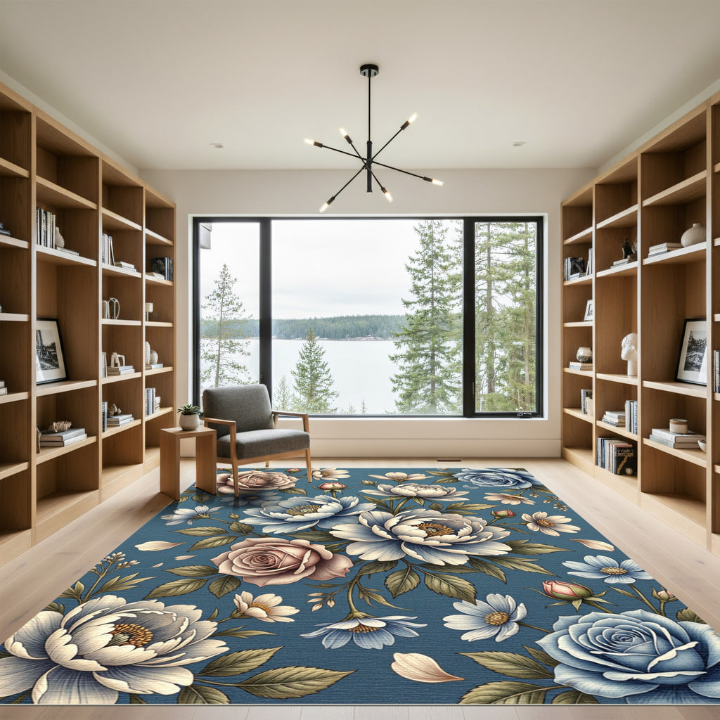Vintage Blush and Blue Floral Bouquet Rug