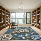 Vintage Blush and Blue Floral Bouquet Rug