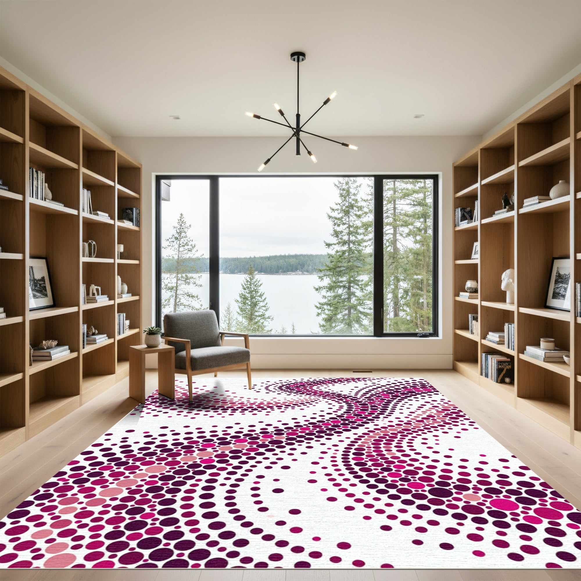 Crimson Pink Dot Gradient Swirl Rug