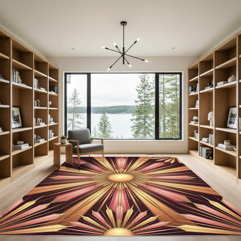 Art Deco Gold Pink Radiant Sunburst Rug