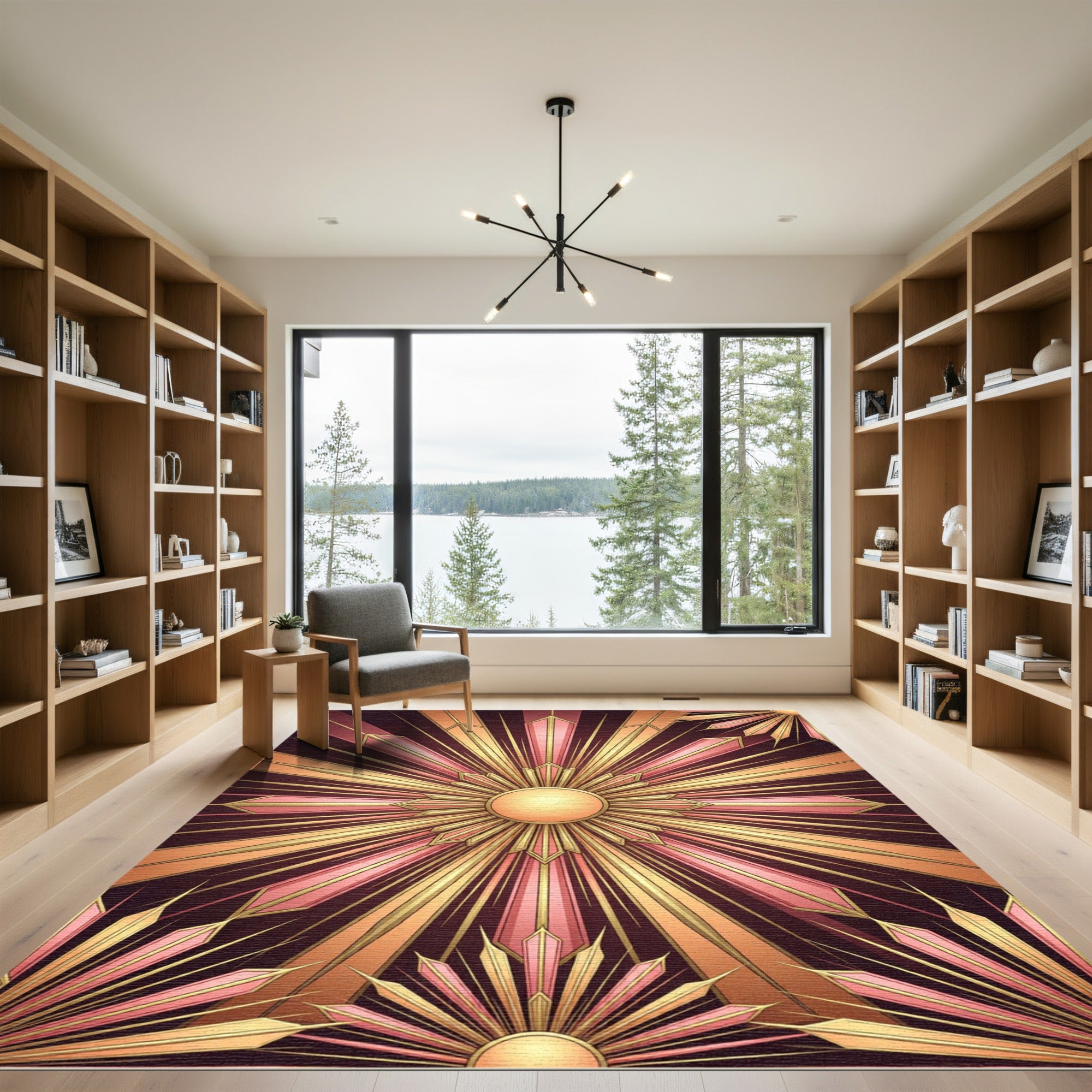 Art Deco Gold Pink Radiant Sunburst Rug