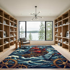 Stormy Red Sail Ship Nautical Anchor Rug