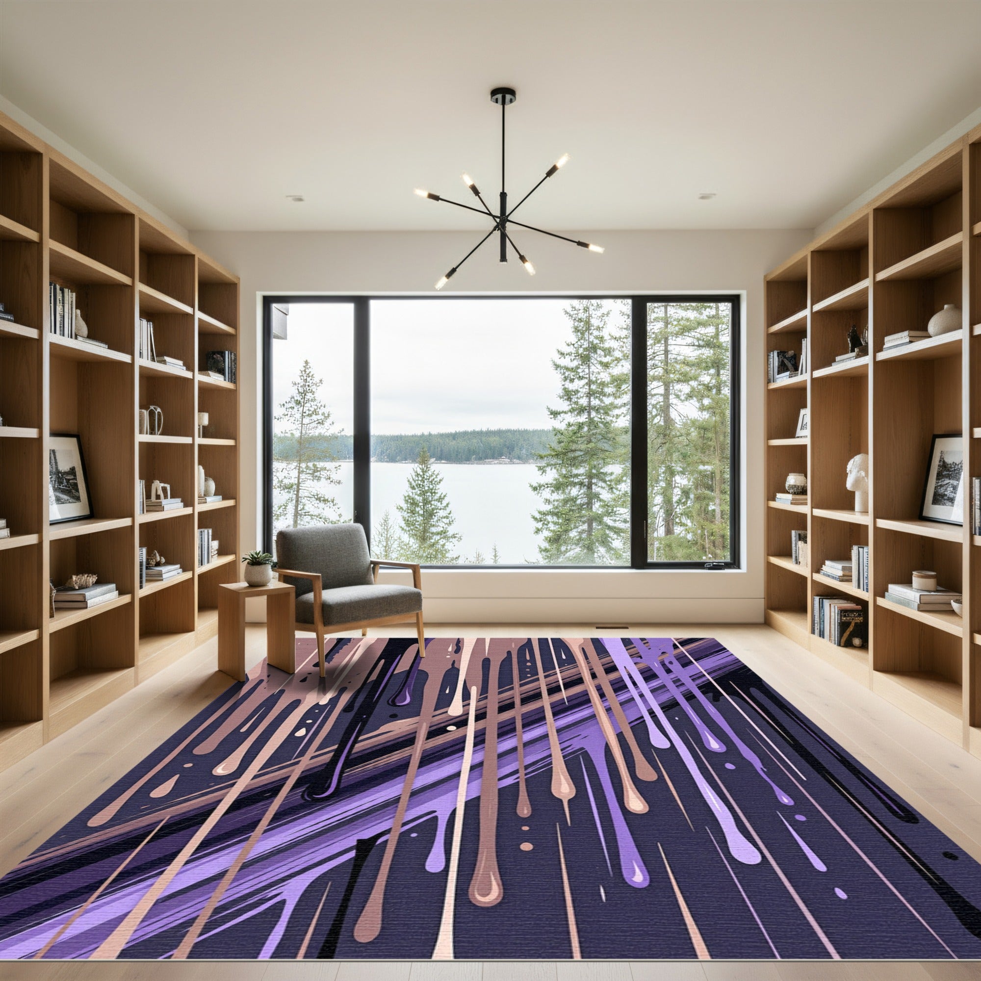 Abstract Drip Paint Purple Ink Streak Rug