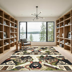 Whimsical Charcoal Mouse Village Illustration Rug