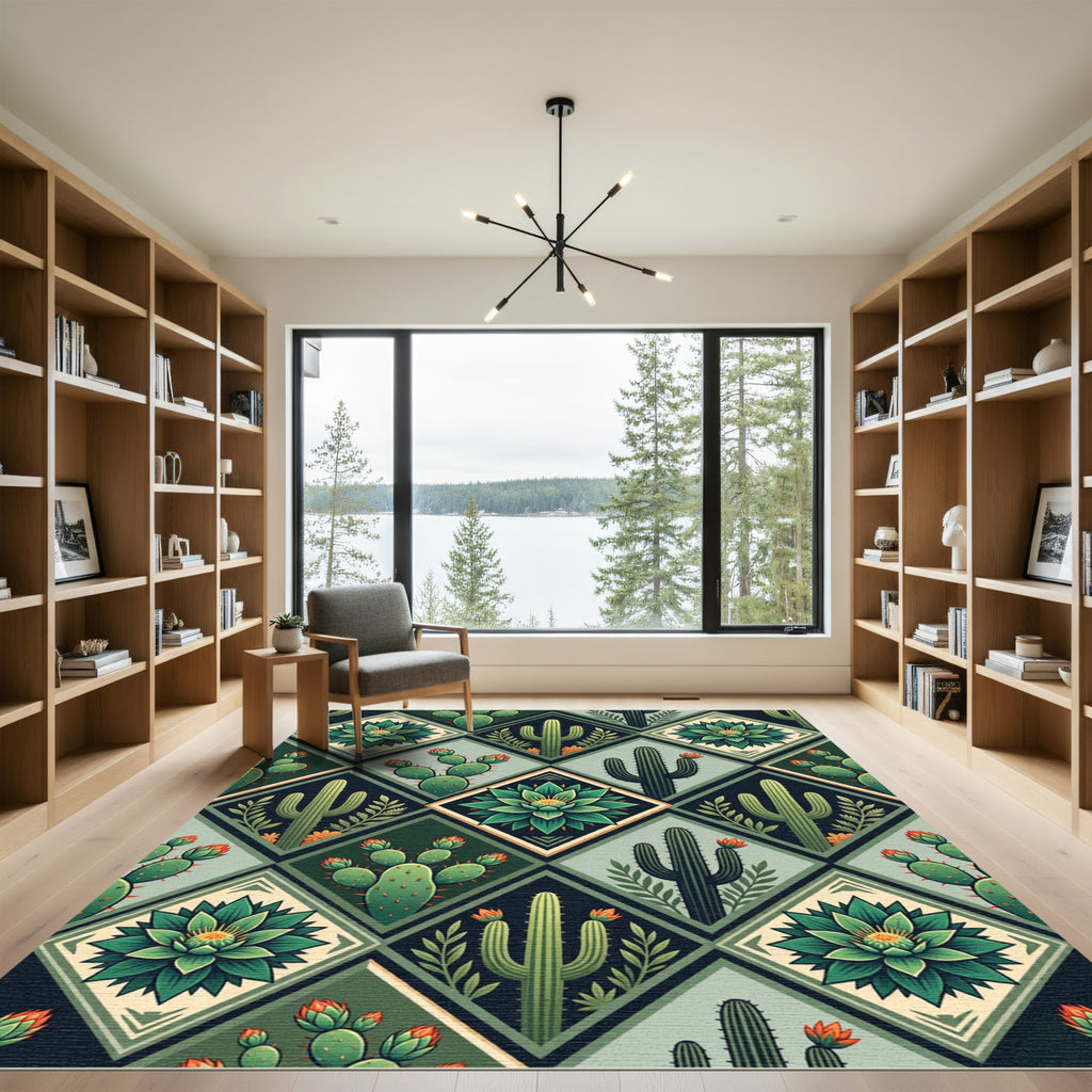 Desert Cactus Squares Quilt Rug
