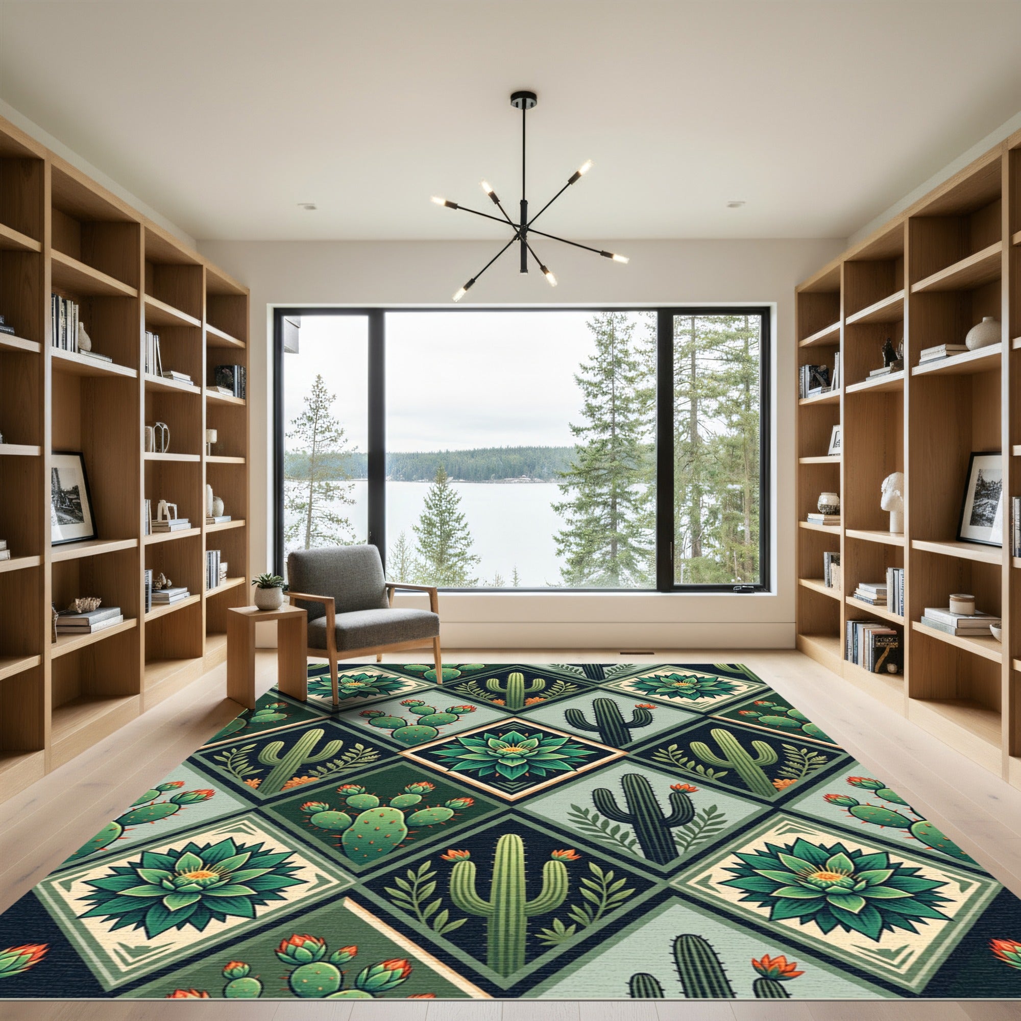 Desert Cactus Squares Quilt Rug
