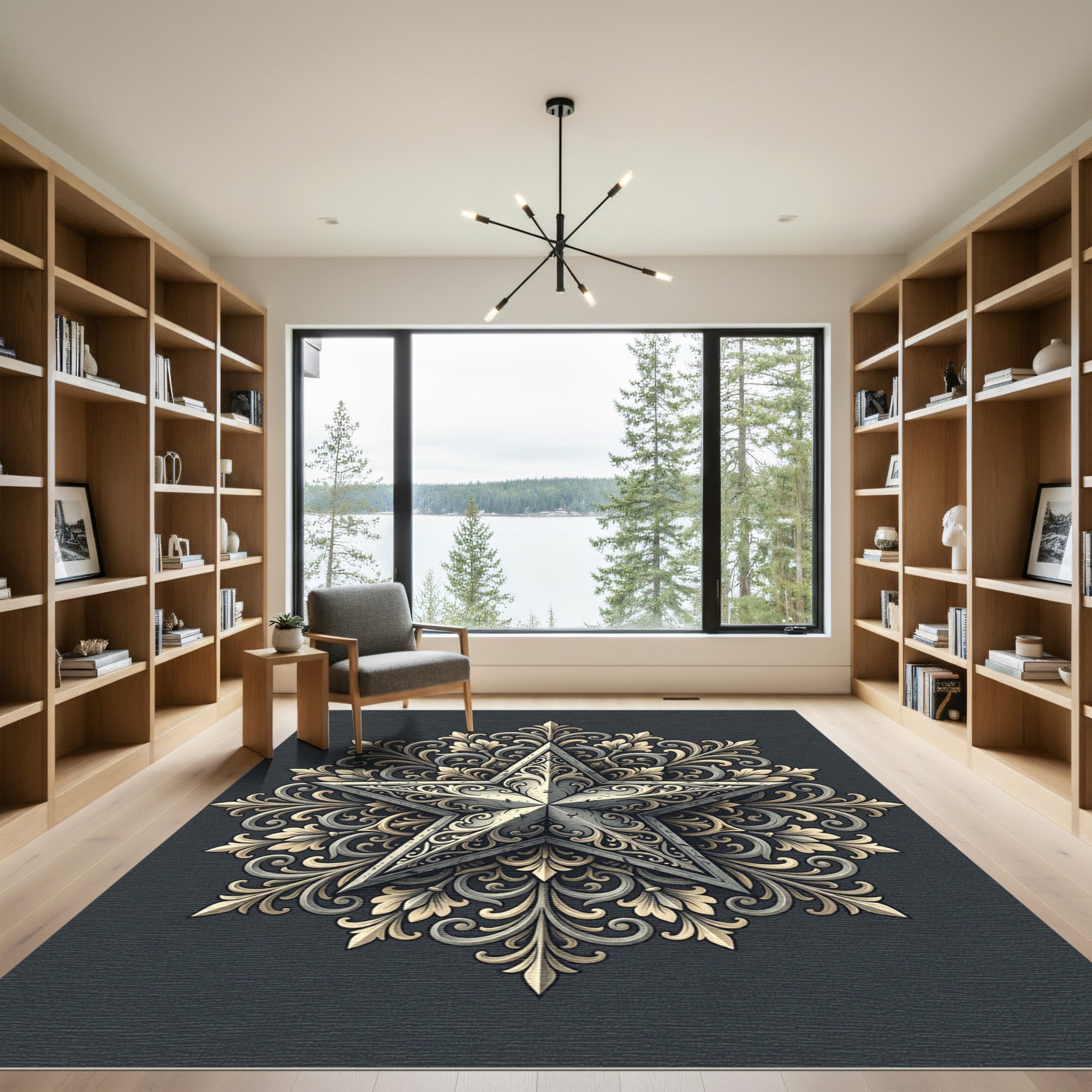 Ornate Star Mandala In Filigree Scrolls Rug