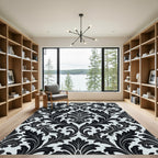 Black White Acanthus Leaf Scroll Rug