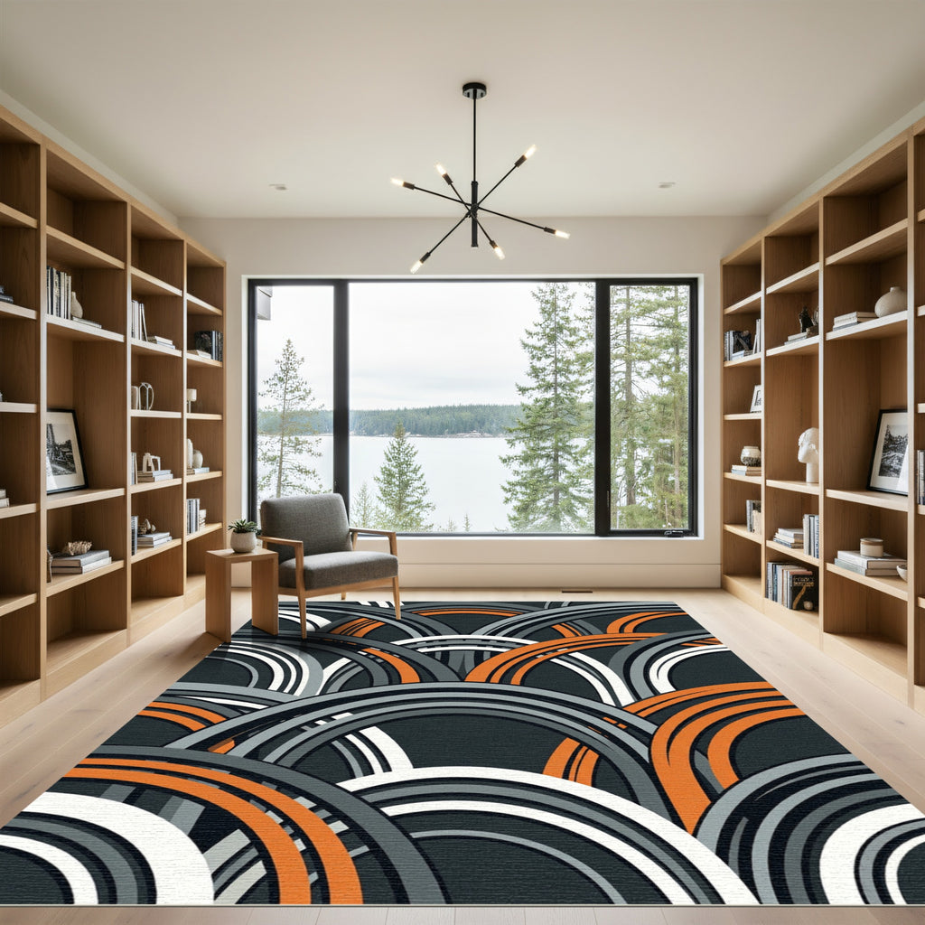 Modern Geometric Arched Gray Orange Rug