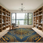 Ornate Golden Mandala Blue Textile Rug