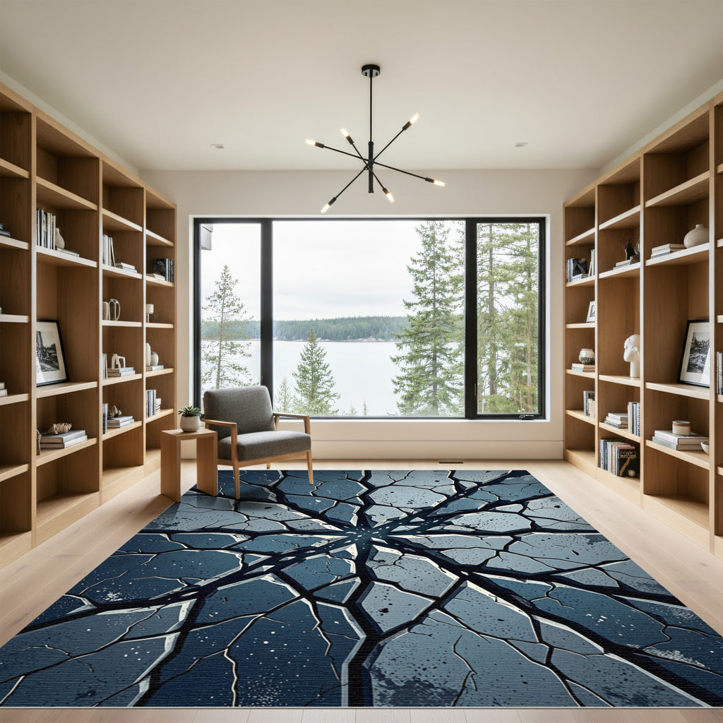 Deep Blue Cracked Stone Radiation Rug