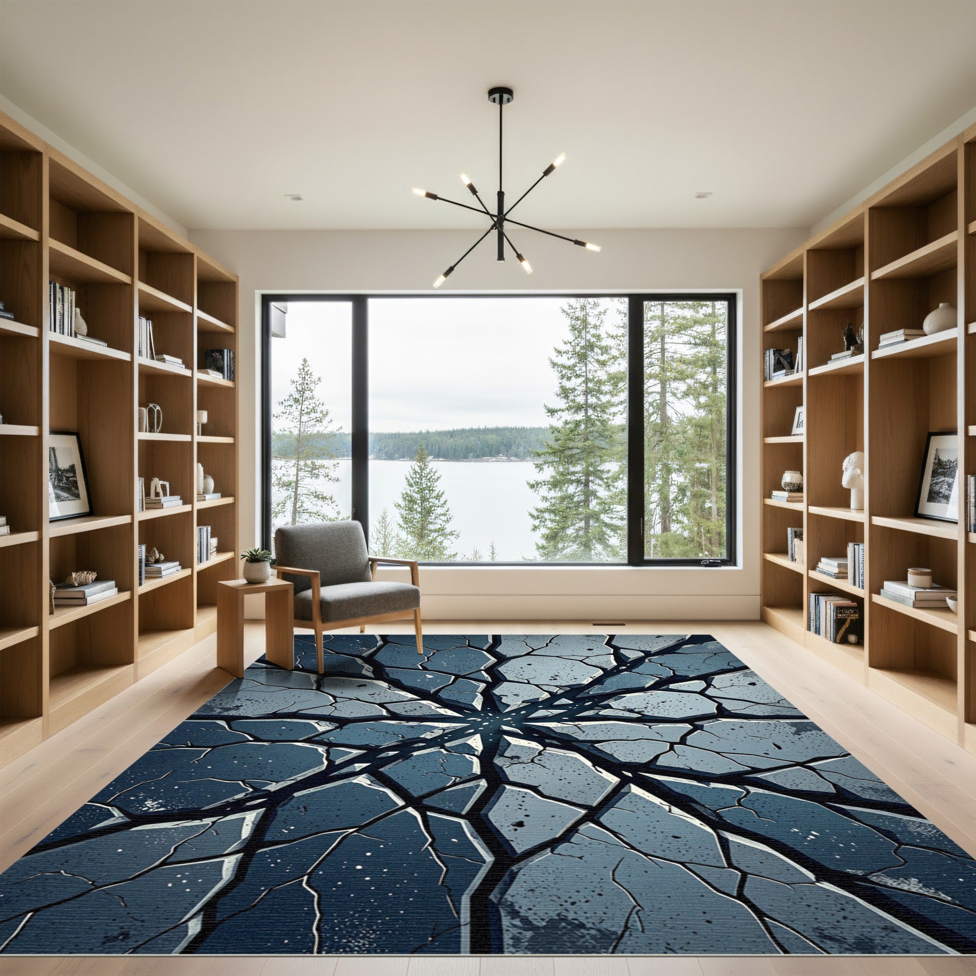 Deep Blue Cracked Stone Radiation Rug