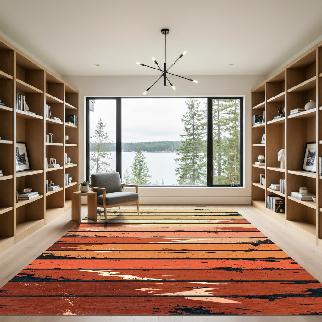 Sunset Gradient Distressed Coastal Horizon Rug