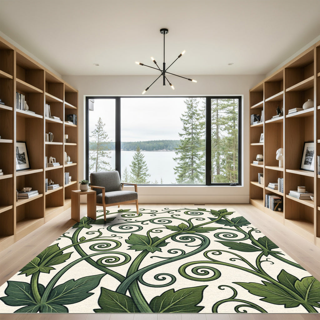 Elegant Verdant Vine Swirl Rug