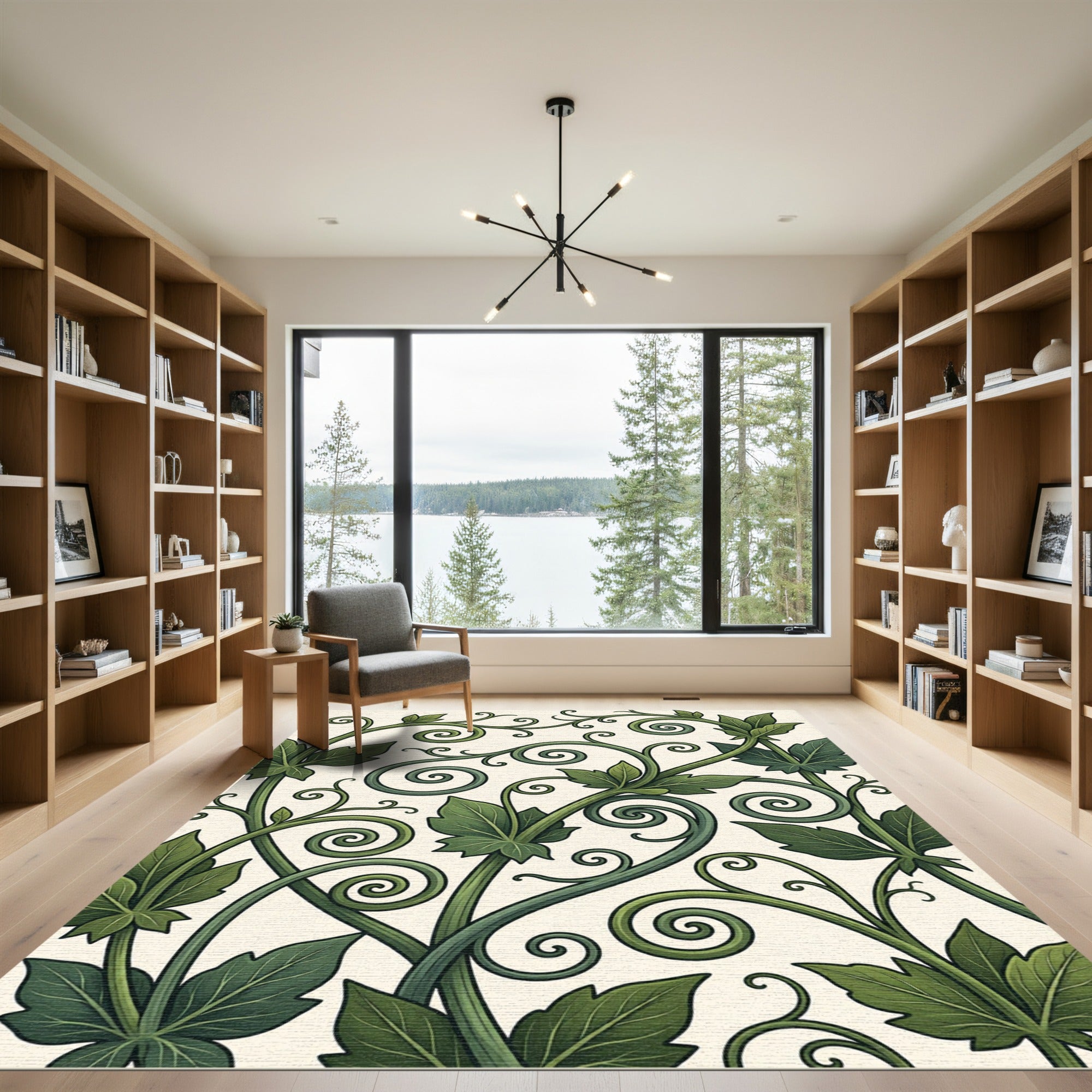 Elegant Verdant Vine Swirl Rug