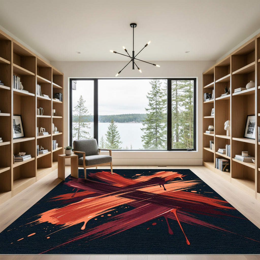 Crimson Orange Splatter X-Frame Rug